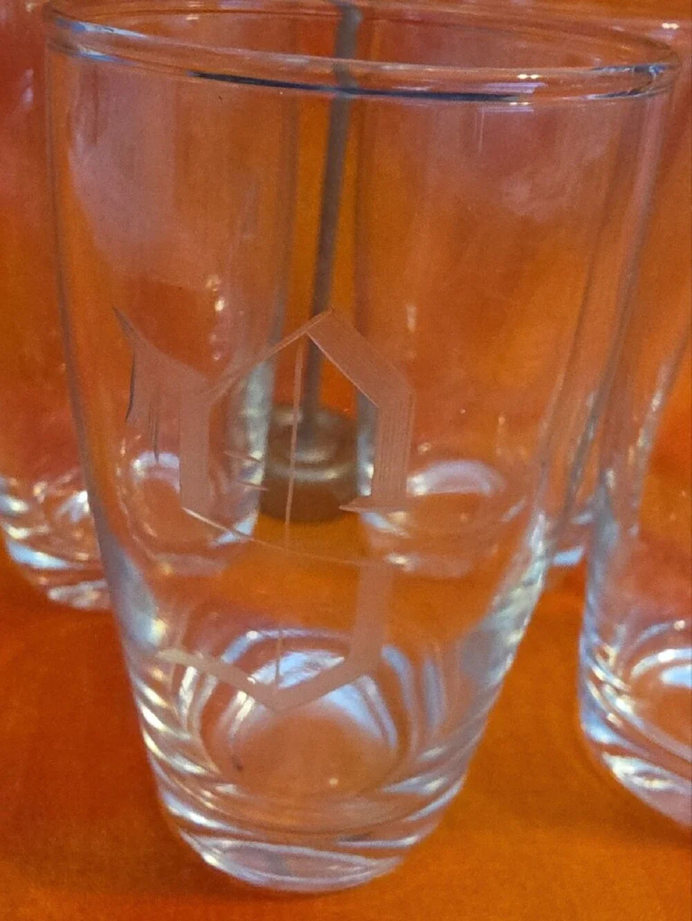 Set of 5 Clear Glass Tumbler Vintage Etched 
